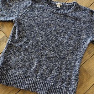 LL Bean Navy and White Cotton Marled Sweater